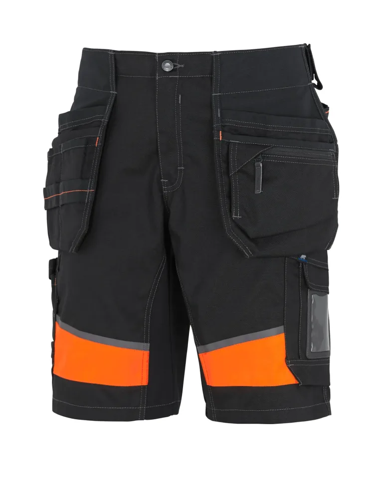 141-0 CONTRAST HANTVERKSSHORTS STRETCHPANEL SVART/ORANGE